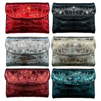 CrocLustre™ Women's Metallic Leather Short Wallet – Crocodile Pattern Genuine Cowhide Purse 2