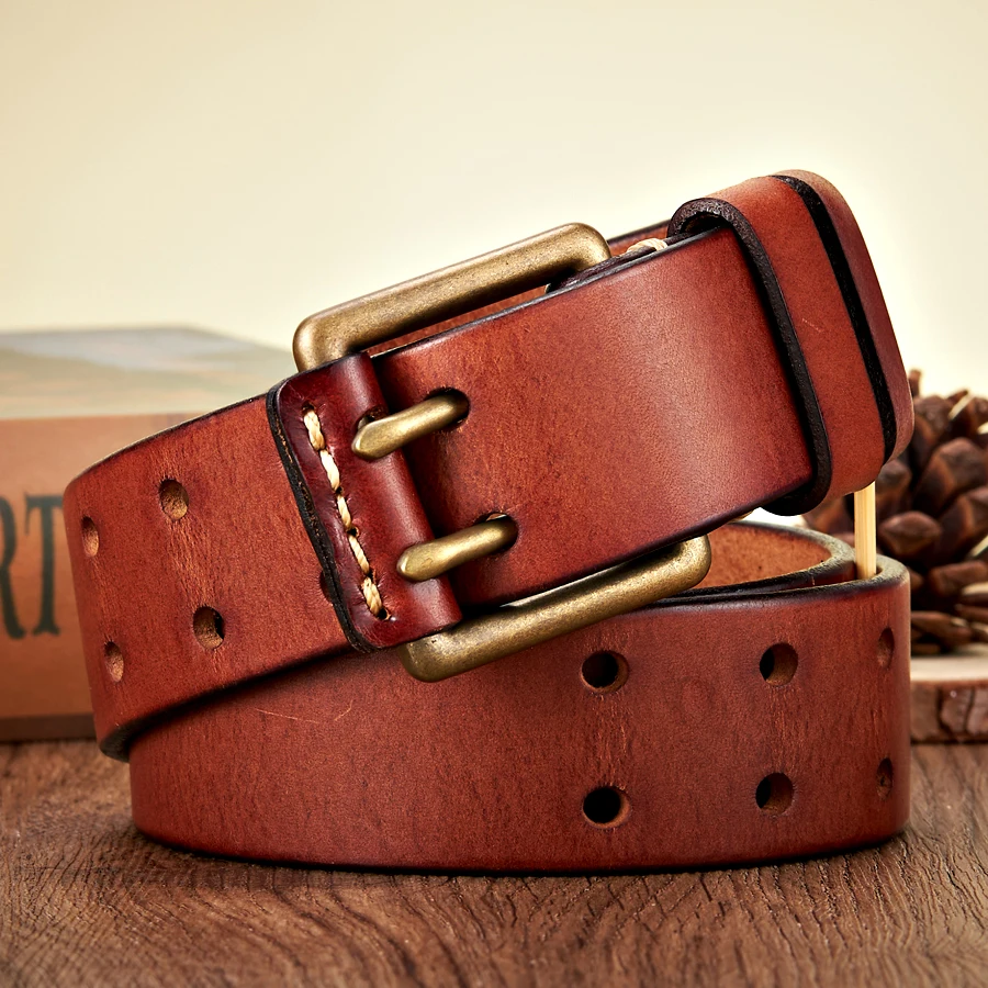 RustRidge™ 3.8CM Handmade Cowhide Leather Belt for Men – Copper Buckle Cowboy Belt 3