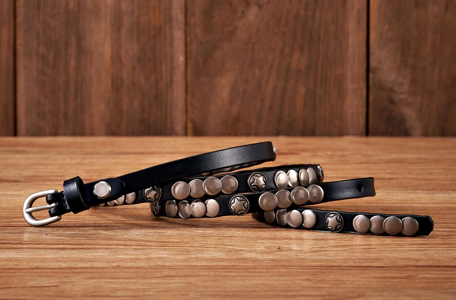STRAPGLINT™ 1CM Women’s Genuine Leather Rivet Belt – Thin Punk Rivet Strap for Dresses & Jeans