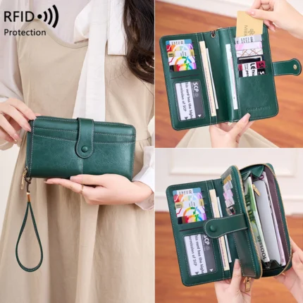 Vaultory™ RFID Unisex Long Wallet – Vintage Brushed Fabric Anti-Theft Large Capacity Clutch 1