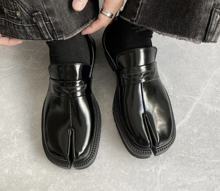 TabiForm™ Men's Split-Toe Patent Leather Loafers – Korean Street Style Thick Sole Tabi Shoes 2