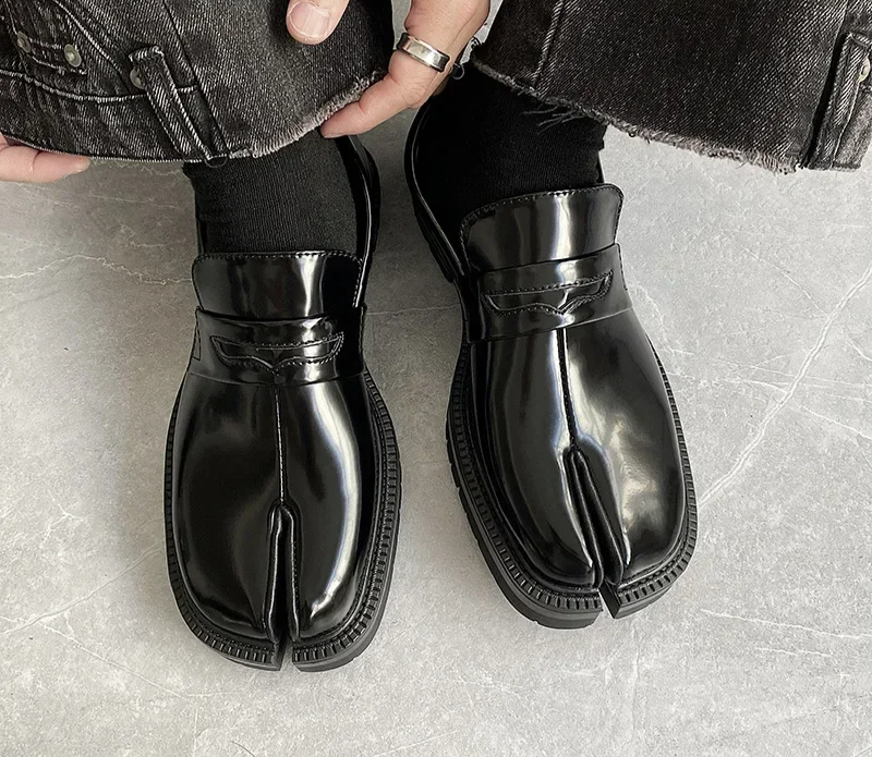 TabiForm™ Men's Split-Toe Patent Leather Loafers – Korean Street Style Thick Sole Tabi Shoes 2