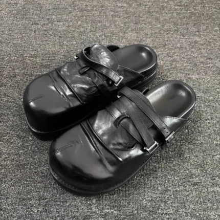 PleatCraft™ Unisex Pleated Cowhide Mules – Summer 2025 Collection 1