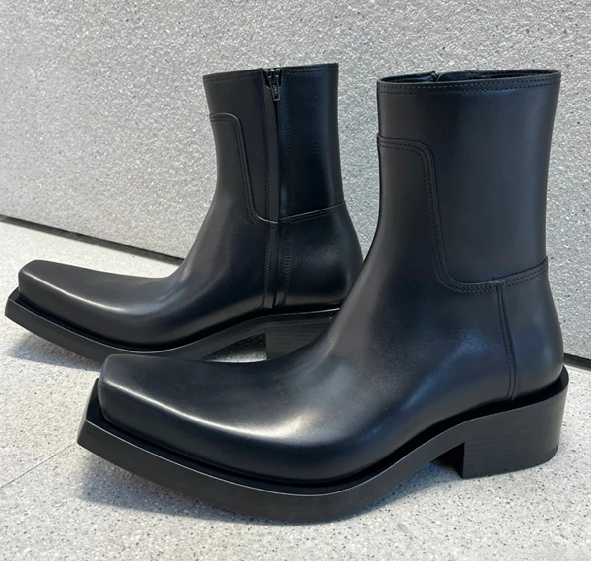 FORGEFRAME™ Mid-Tube Square Toe Leather Boots – Thick Heeled Statement Chelsea 5