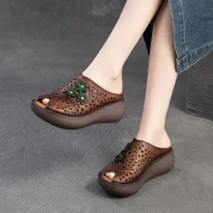 FLORAFLARE™ Peep‑Toe Cut‑Out Wedge Sandals 1