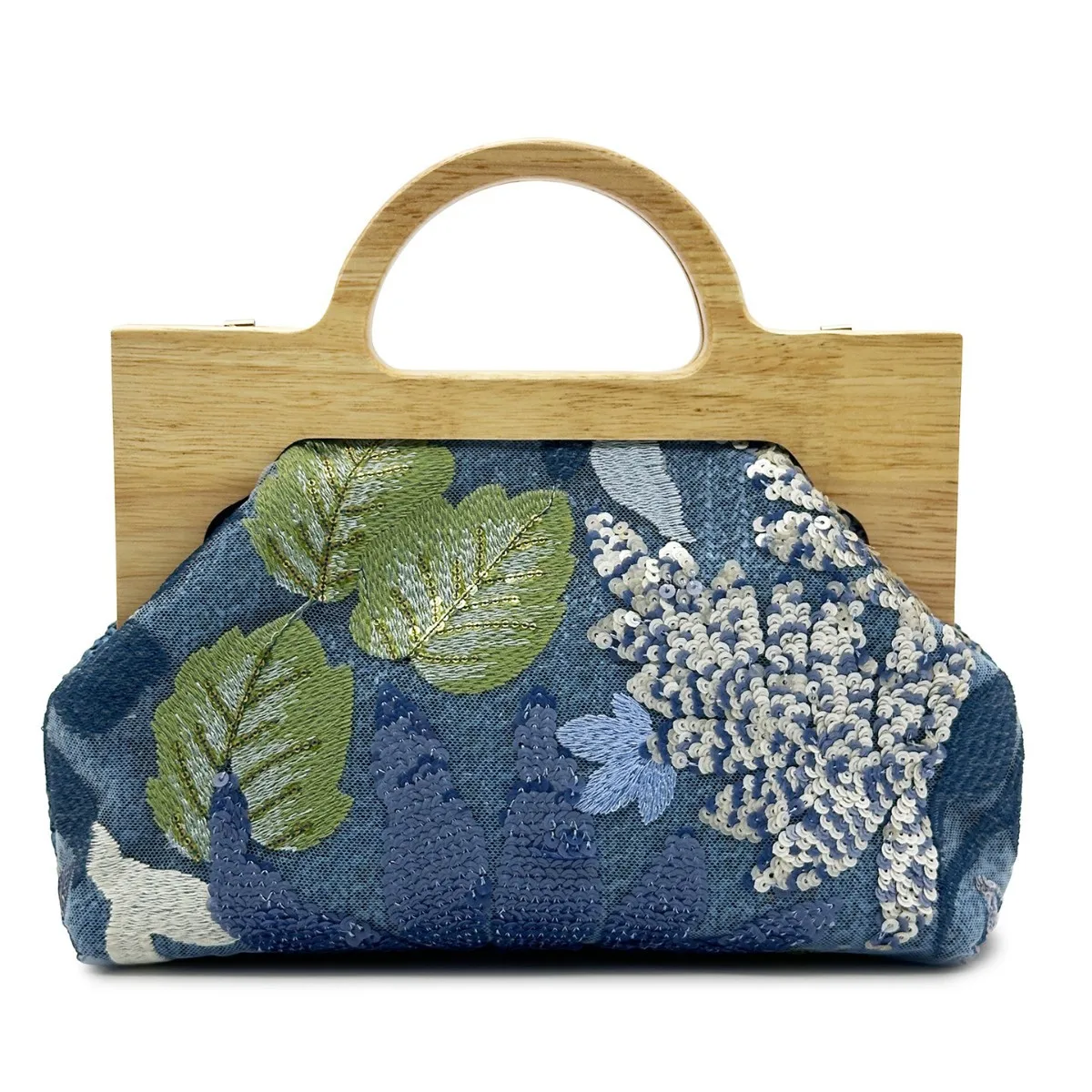 GlimmaBloom™ Sequin Embroidered Handbag – Wooden Handle Crossbody Summer Party Purse 5