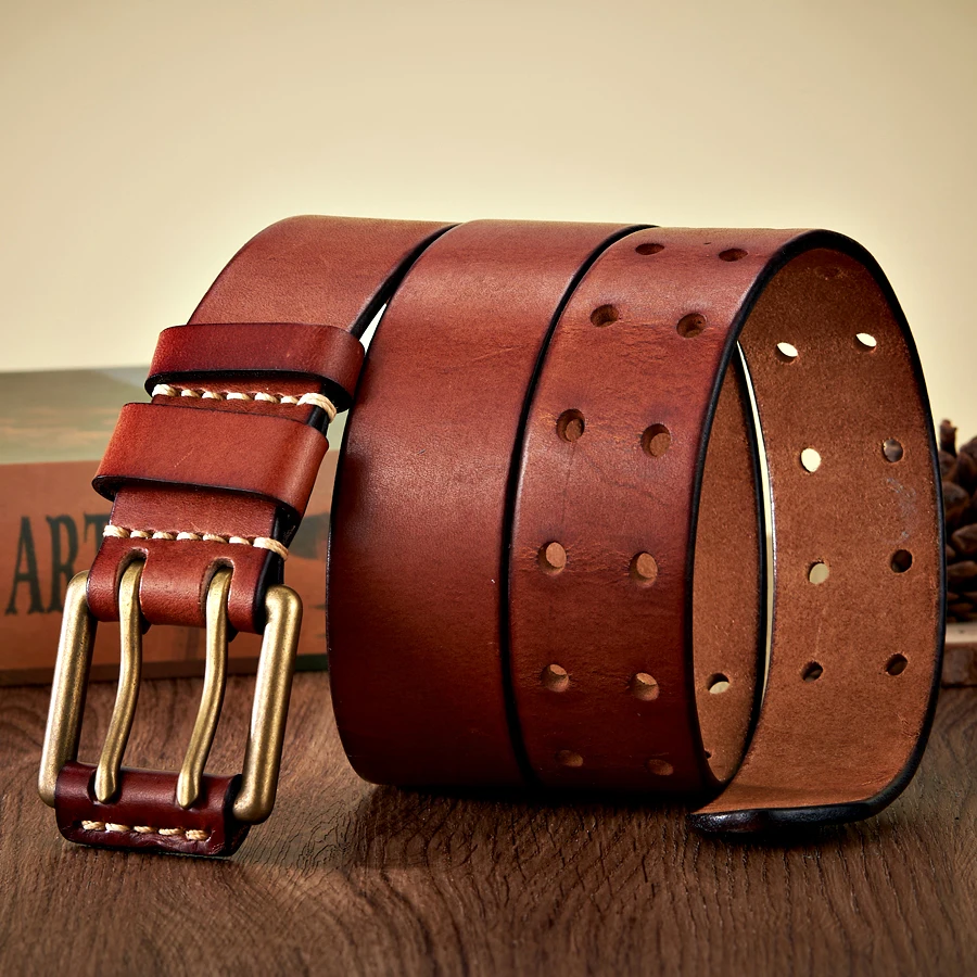 RustRidge™ 3.8CM Handmade Cowhide Leather Belt for Men – Copper Buckle Cowboy Belt 6