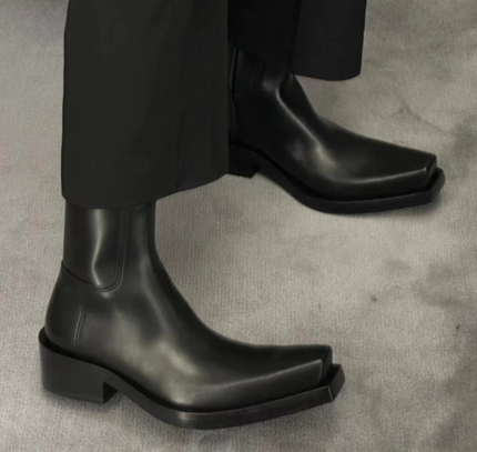FORGEFRAME™ Mid-Tube Square Toe Leather Boots – Thick Heeled Statement Chelsea 2