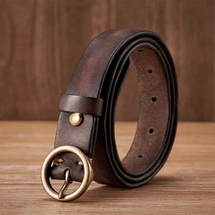 AURABELT™ 2.5CM Genuine Girls Cowhide Leather Belt – Copper Buckle Slim Belt for Women 2