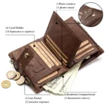 OldTown™ RFID Retro Leather Wallet – Genuine Cowhide Bifold with Zipper & Hasp for Men & Women 4