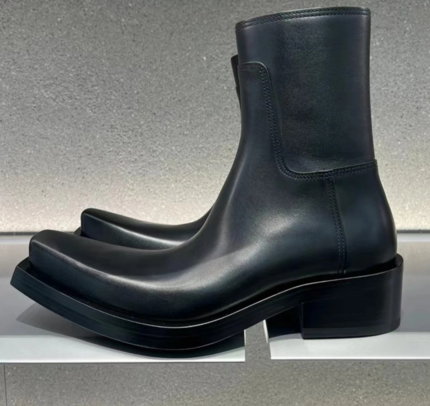 FORGEFRAME™ Mid-Tube Square Toe Leather Boots – Thick Heeled Statement Chelsea