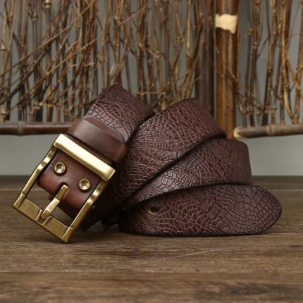 OUTLAWFORGE™ 3.8CM Men’s Embossed Cowboy Leather Belt – Heavy Copper Buckle for Jeans 2