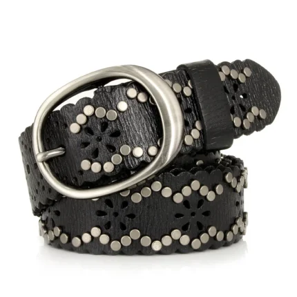 NOIRVIXEN™ 3.8CM Women Punk Rivet Belt – Hollow-Out Cowskin Leather Rock Strap 2