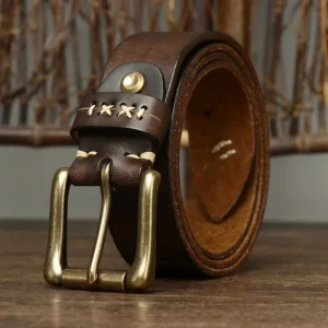 IRONVAULT™ 3.8CM Genuine Brass Buckle Belt – Brass Buckle Vintage Strap for Jeans 1