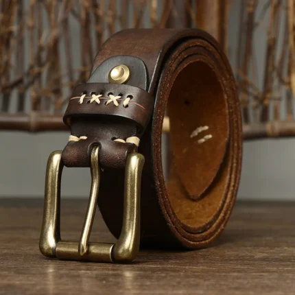 IRONVAULT™ 3.8CM Genuine Brass Buckle Belt – Brass Buckle Vintage Strap for Jeans 1