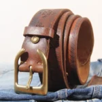 MythForge™ 3.8cm Thick Cowhide Leather Belt – Horn Brass Buckle with Lucky Phaeton Symbol for Men 4