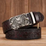 DRAGONBLAZE™ 3.5CM Dragon Buckle Leather Belt – Tang Grass Pattern Automatic Belt for Men 3