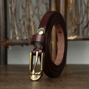 VERISEL™ 1.5CM Genuine Copper Buckle Leather Belt – Copper Pin Buckle Slim Strap for Jeans 1
