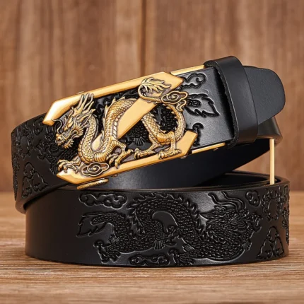 DRAGONSPIRE™ 3.5CM Men’s Leather Ratchet Belt – Dragon Pattern Automatic Buckle for Business & Casual Wear 2