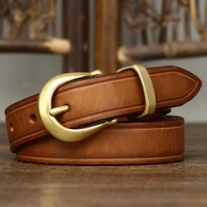 LUXETONE™ 2.4CM Genuine Leather Women Belt – Copper Buckle Waist Strap for Jeans & Dresses 1