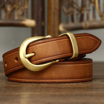 LUXETONE™ 2.4CM Genuine Leather Women Belt – Copper Buckle Waist Strap for Jeans & Dresses 1