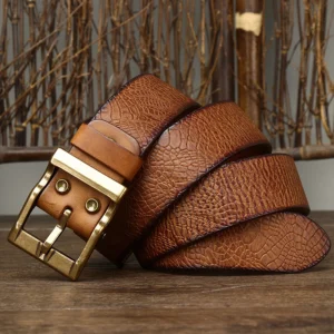 OUTLAWFORGE™ 3.8CM Men’s Embossed Cowboy Leather Belt – Heavy Copper Buckle for Jeans 1