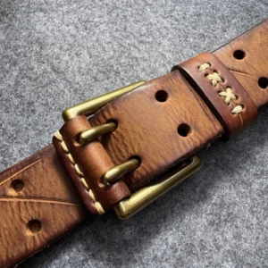 IRONHORSE™ 3.8CM Genuine Leather Men Belt – Pure Copper Horseshoe Buckle Casual Jeans Strap 1