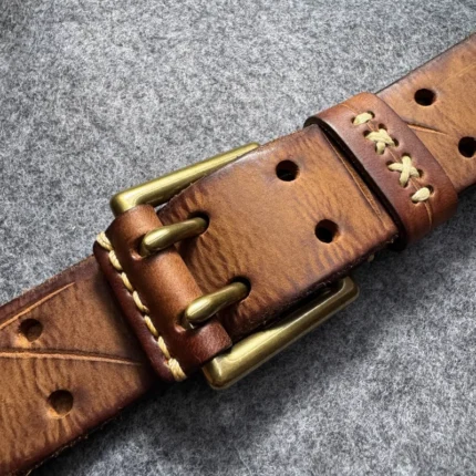IRONHORSE™ 3.8CM Genuine Leather Men Belt – Pure Copper Horseshoe Buckle Casual Jeans Strap 1