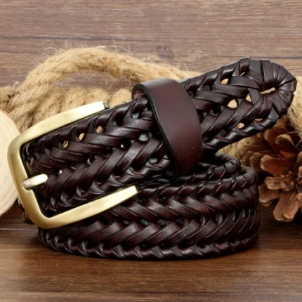 LUXKNIT™ 3.3CM Unisex Genuine Leather Woven Belt – Luxury Adjustable Strap for Men & Women 1