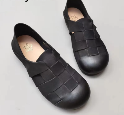 WillowWeave™ Handmade Genuine Leather Woven Flats – Genuine Cowhide Women's Summer Shoes