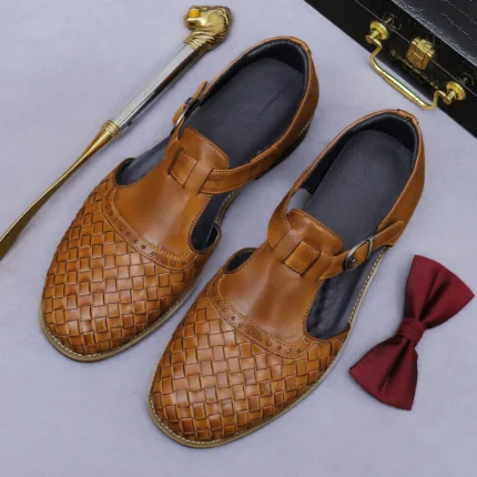 Caldrik™ Handmade Woven Cowhide Buckle Slippers - Men's Retro Leather Gladiator Sandals 2