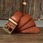 OUTLAWFORGE™ 3.8CM Men’s Embossed Cowboy Leather Belt – Heavy Copper Buckle for Jeans 4