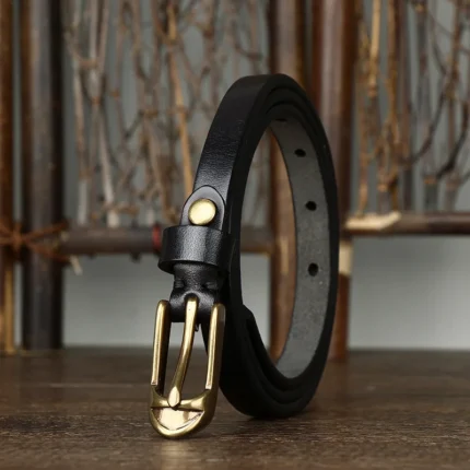 VERISEL™ 1.5CM Genuine Copper Buckle Leather Belt – Copper Pin Buckle Slim Strap for Jeans 2