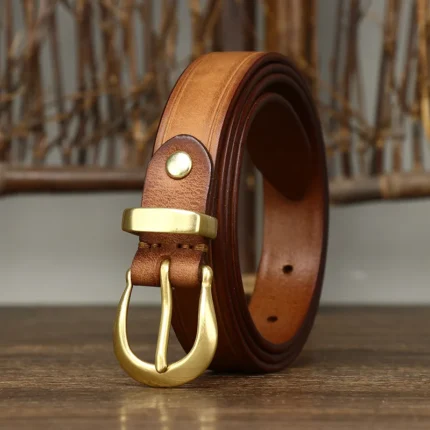 LUXETONE™ 2.4CM Genuine Leather Women Belt – Copper Buckle Waist Strap for Jeans & Dresses 2