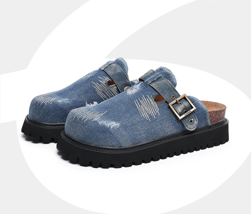 Kairo™ British Street Denim Mules – Unisex Summer Slip-On Slippers for Teens & Adults 4