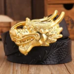 DRAGONEMPIRE™ 3.8CM Designer Dragon Buckle Belt for Men – Gold Cowskin Leather Fashion Strap 6