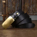 VALORÉ™ Men’s 3.3CM Genuine Leather Belt – Smooth Brass Buckle Designer Strap 2