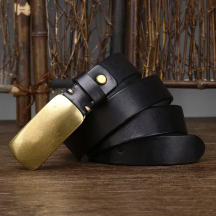 VALORÉ™ Men’s 3.3CM Genuine Leather Belt – Smooth Brass Buckle Designer Strap 2