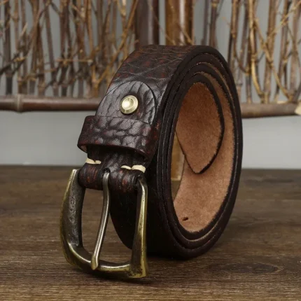 IronHeritage™ 3.8cm Full-Grain Leather Belt – Men’s Vintage Copper Buckle Belt for Jeans 2