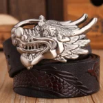 DRAGONEMPIRE™ 3.8CM Designer Dragon Buckle Belt for Men – Gold Cowskin Leather Fashion Strap 3