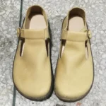 TessaBelt Classic™ | Handmade Women's T-Strap Cowhide Leather Flats – Retro British Big Toe Shoes with Buckle Strap 40