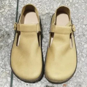 TessaBelt Classic™ | Handmade Women's T-Strap Cowhide Leather Flats – Retro British Big Toe Shoes with Buckle Strap 40