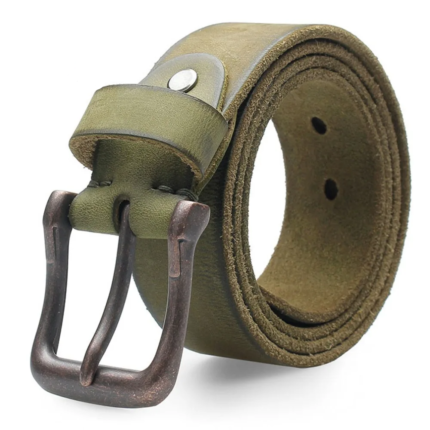 VINTAGELUX™ 3.8CM Retro Green Genuine Leather Belt – Top Quality Pin Buckle Belt for Men’s Jeans