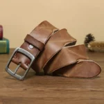 UNITYPUREMAX™ 3.8CM Men’s Retro Fold Leather Belt – Genuine Cowskin with Pin Buckle 1