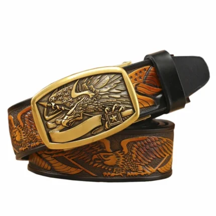 EAGLEFORGE™ 3.5CM Vintage Eagle Automatic Buckle Men Belt - Genuine Cowhide Leather Strap 1