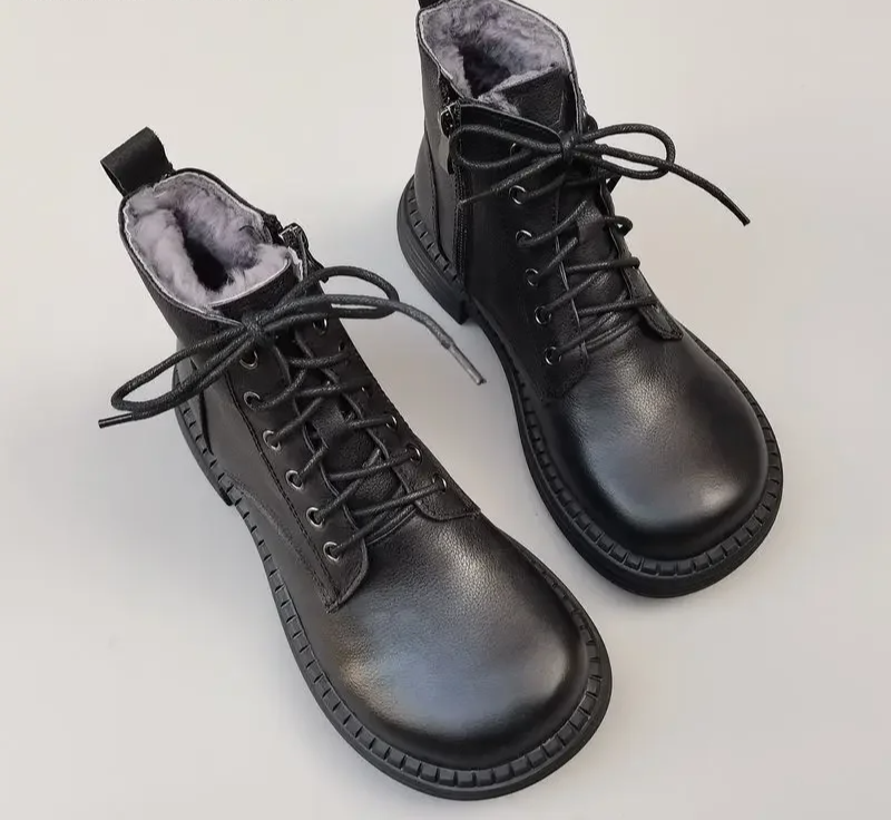 HavenStone™ Wide Toe Genuine Leather Wool-Lined Winter Boots – Women’s Mid-Calf Lace-Up Sheepskin Snow Boots 1