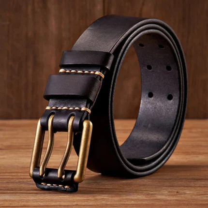 RUGGEDSTITCH™ 3.8CM Men’s Genuine Copper Buckle Belt – Vintage Double Needle Buckle 2