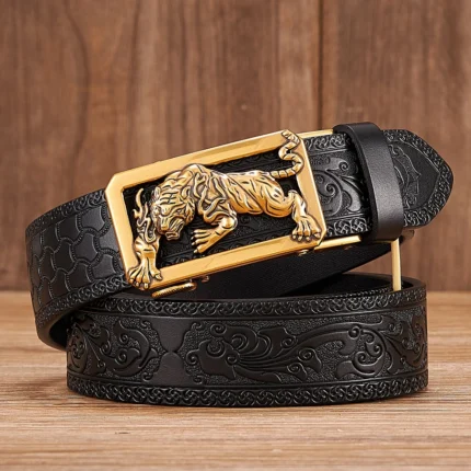 ARTFORCE™ Tang Grass Tiger Buckle Leather Belt – 3.5CM Automatic Business Belt for Men 2