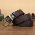 RIDESTONE™ 3.3CM Men’s Genuine Western Designer Belt – Copper Buckle for Jeans 3
