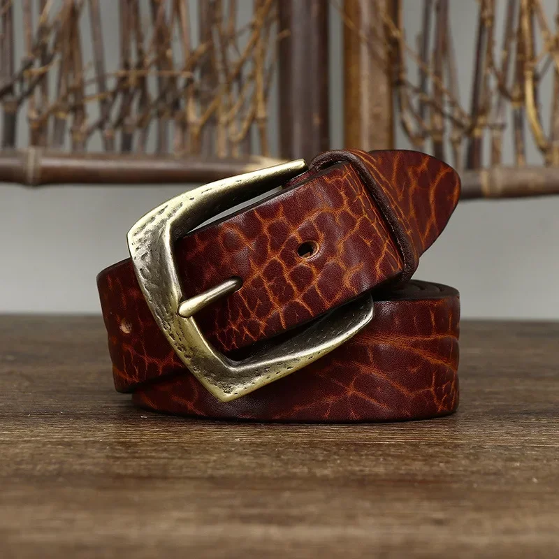IronHeritage™ 3.8cm Full-Grain Leather Belt – Men’s Vintage Copper Buckle Belt for Jeans 4
